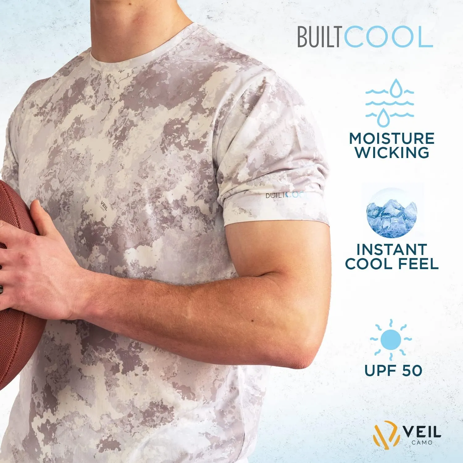 BUILTCOOL Men’s Crew Neck Shirt – Quick Dry Shirts for Men, Instant Cooling Moisture Wicking, UPF 50 Sun Protection