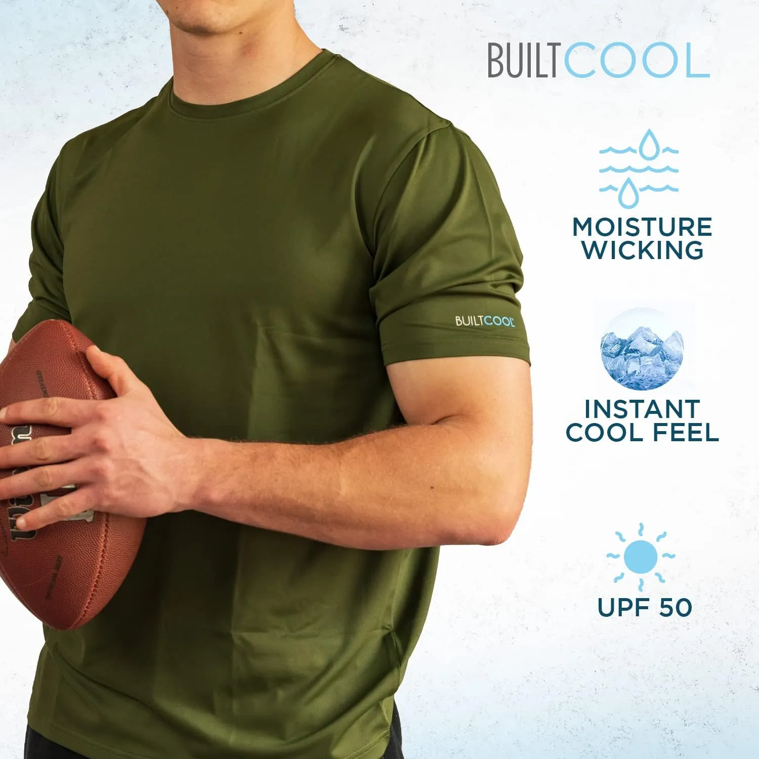 BUILTCOOL Men’s Crew Neck Shirt – Quick Dry Shirts for Men, Instant Cooling Moisture Wicking, UPF 50 Sun Protection