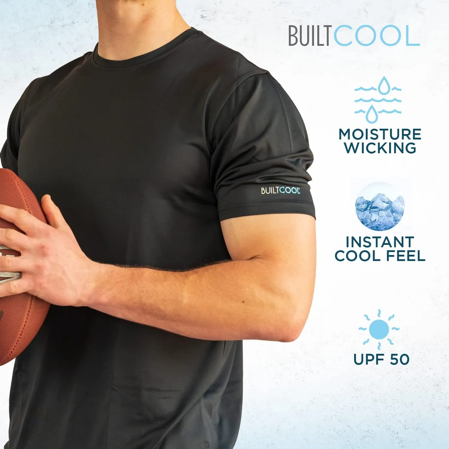BUILTCOOL Men’s Crew Neck Shirt – Quick Dry Shirts for Men, Instant Cooling Moisture Wicking, UPF 50 Sun Protection
