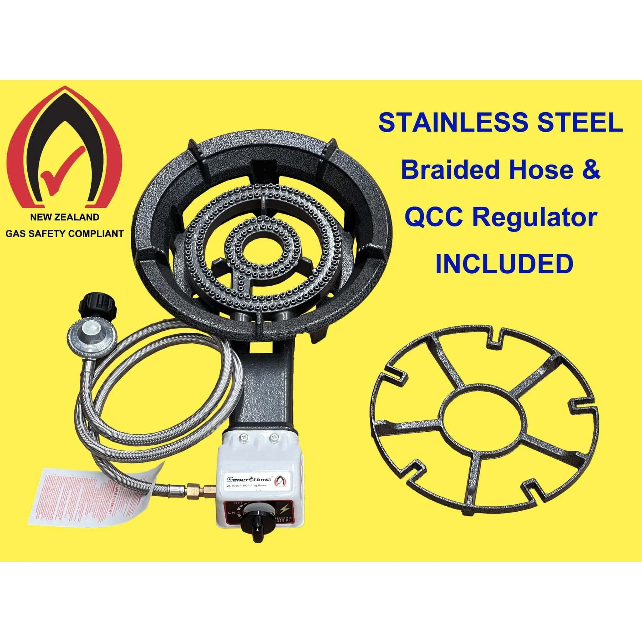 Burner on Stand LARGE Wok Gas Cooker 1 Gas Stove with steel hose (BLACK)