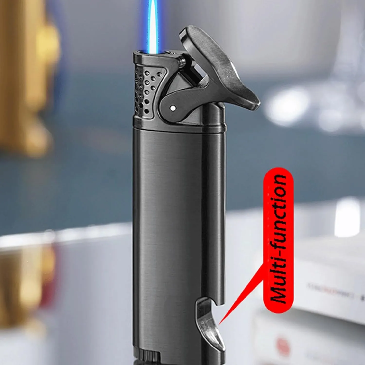 But Flame Jet Torch Butane Lighter, Windproof Red Flame Portable Metal Torch Refillable Butane Gas Lighter for Men Gifts(Gold)