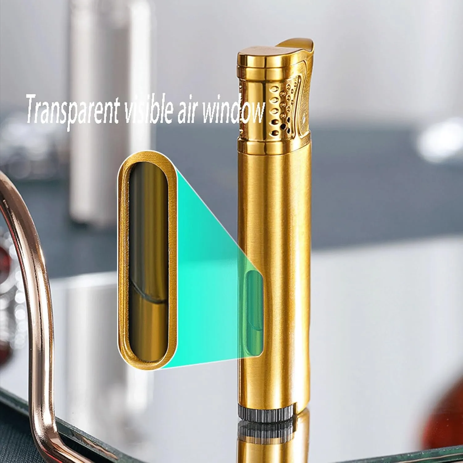But Flame Jet Torch Butane Lighter, Windproof Red Flame Portable Metal Torch Refillable Butane Gas Lighter for Men Gifts(Gold)