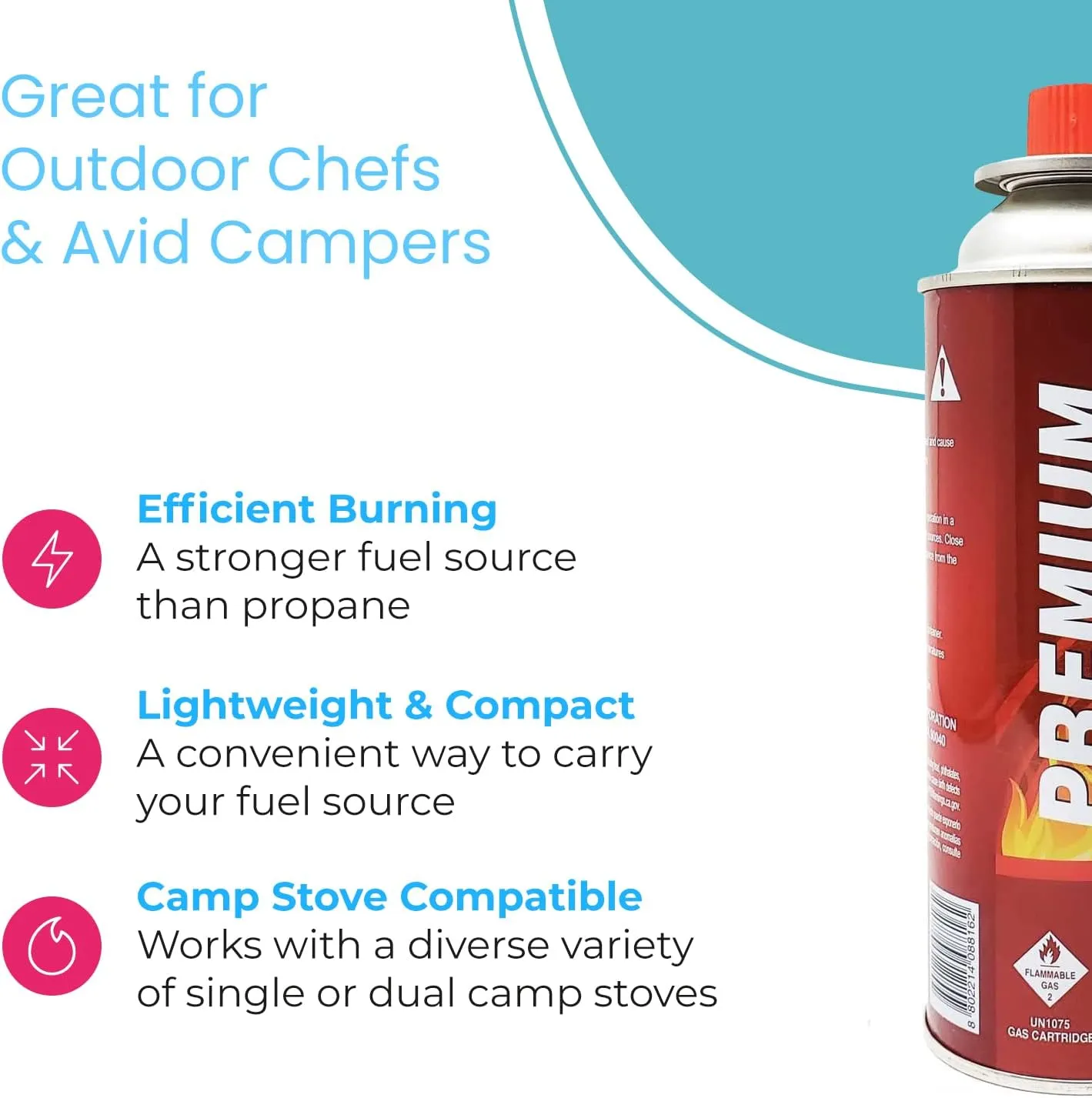 Butane Fuel Canisters for Portable Camping Stoves, Gas Burners, UL Listed, 8 oz. Per Canister - Set of 2