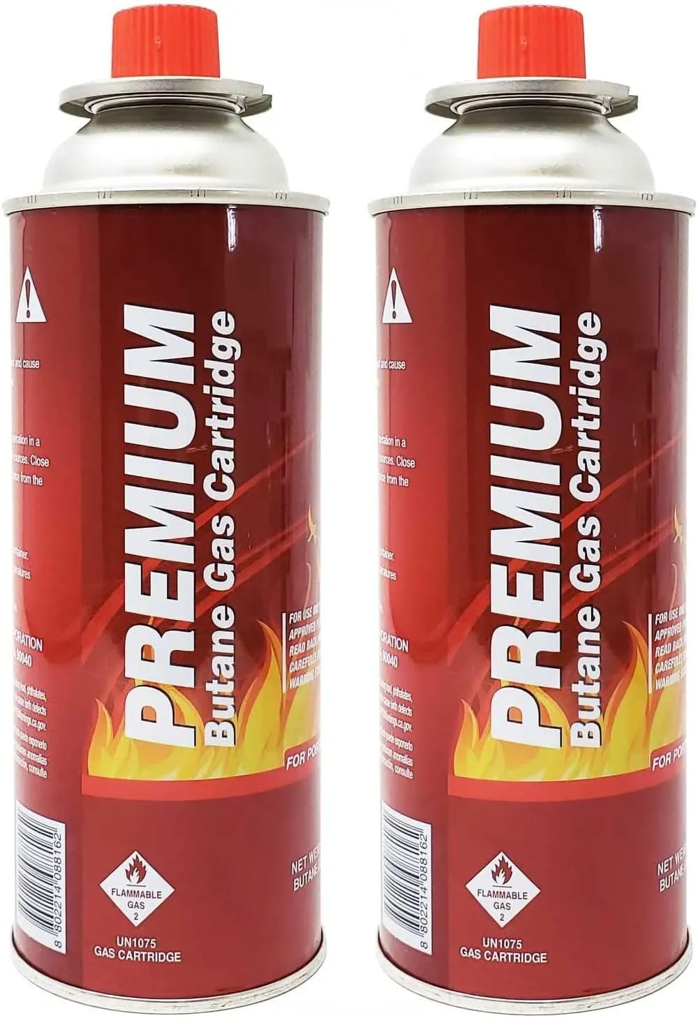Butane Fuel Canisters for Portable Camping Stoves, Gas Burners, UL Listed, 8 oz. Per Canister - Set of 2