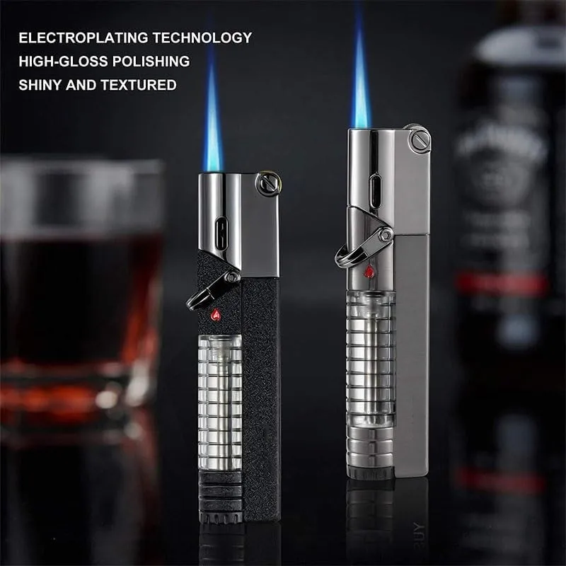 Butane Fuel Lighter, Visible Gas Torch Jet Lighter, Lockable Flame, Windproof Lighter, Unique Gift for Men, Women (no Gas)(Color:A)
