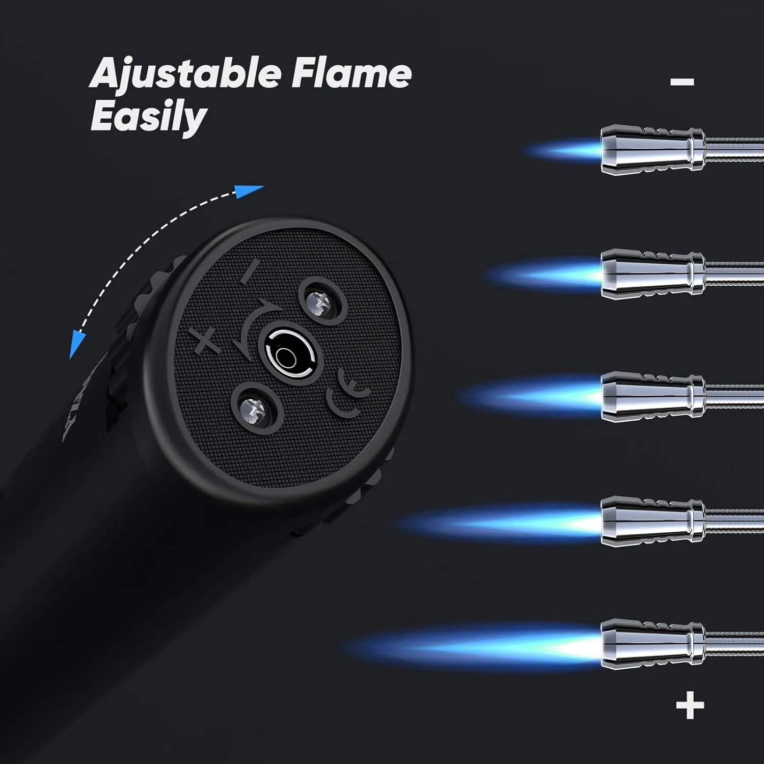 Butane Lighter Torch Long Lighter for Grill Fireplace, Refillable Lighter Windproof with Visual Fuel Window Flexible Extra Long Torch Lighter for Camping BBQ Candles (No Butane Included)