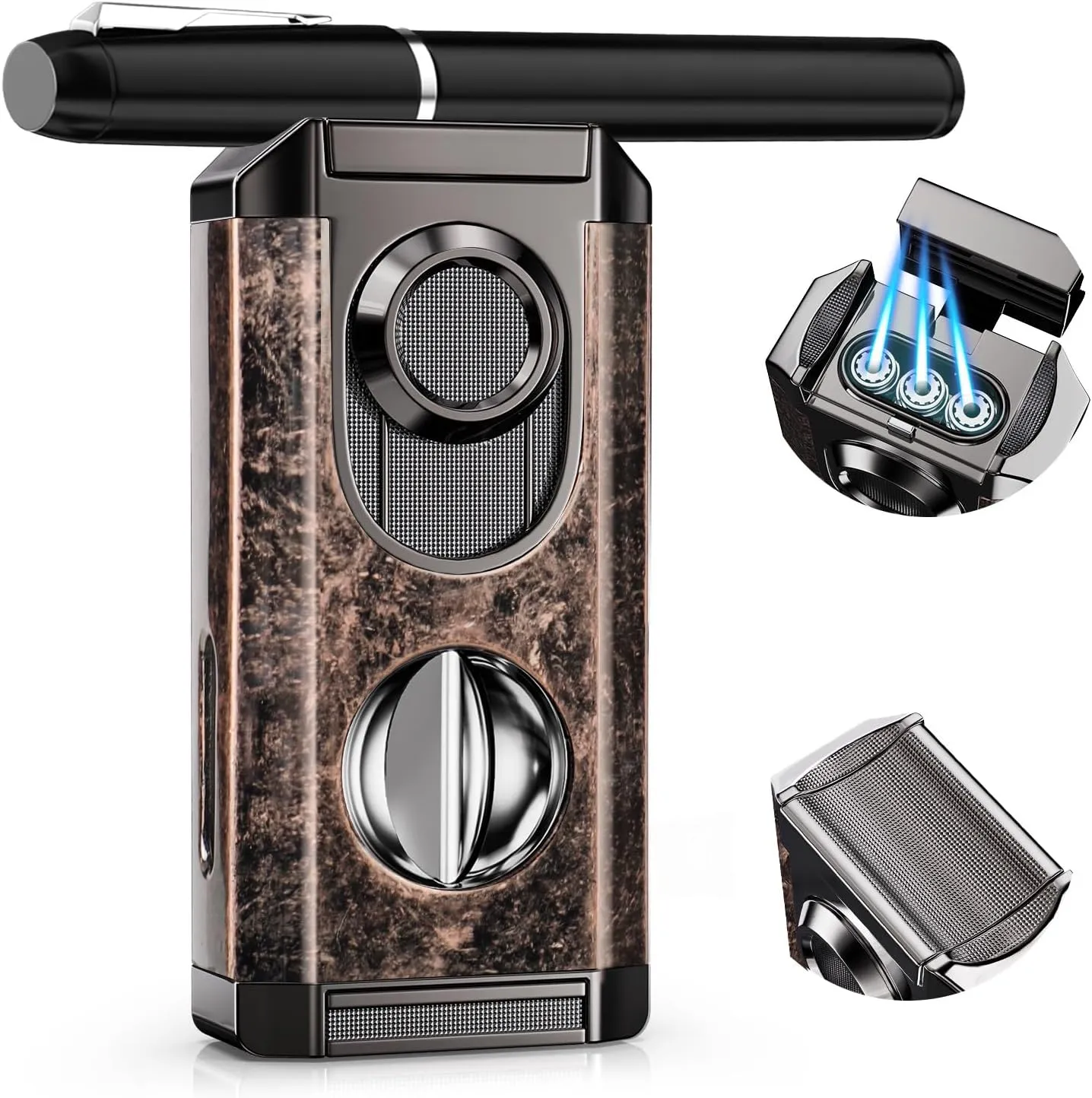 Butane Torch Lighter with V Cutter, Built-in Holder, Windproof Jet Flames, All-in-one Cool Lighter for Candles, Outdoors, Men Gift, Versatile Accessories (Butane Not Included)