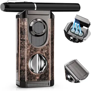 Butane Torch Lighter with V Cutter, Built-in Holder, Windproof Jet Flames, All-in-one Cool Lighter for Candles, Outdoors, Men Gift, Versatile Accessories (Butane Not Included)