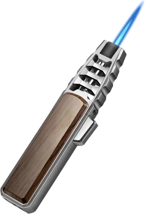 Butane Torch Lighter,Windproof Refillable Kitchen Cooking Torch,Adjustable Flame Solar Beam Blow Torch with Safety Lock for Candle Camping BBQ (Not Included Butane Gas) (Brown)