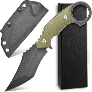 C1117 Fixed Blade Knife,D2 Steel Blade  Micarta Handle Outdoor EDC Survival Claw Knife with Kydex Sheaths(Green) …