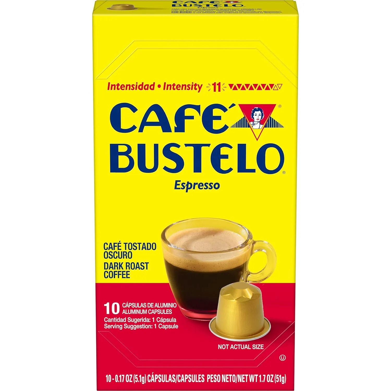 Café Bustelo Aluminum Espresso Capsules, Dark Roast Coffee, Nespresso OriginalLine Compatible, Intensity 11, 40 Count