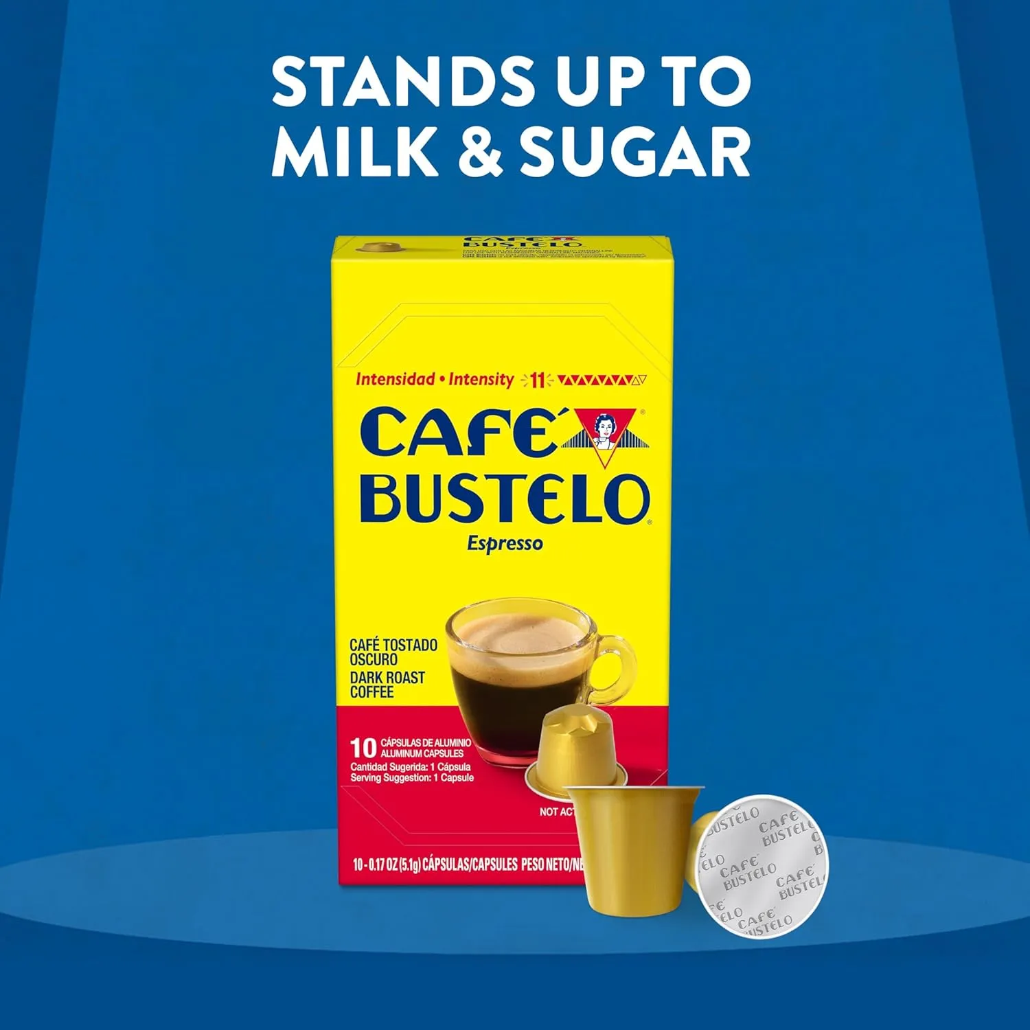 Café Bustelo Aluminum Espresso Capsules, Dark Roast Coffee, Nespresso OriginalLine Compatible, Intensity 11, 40 Count