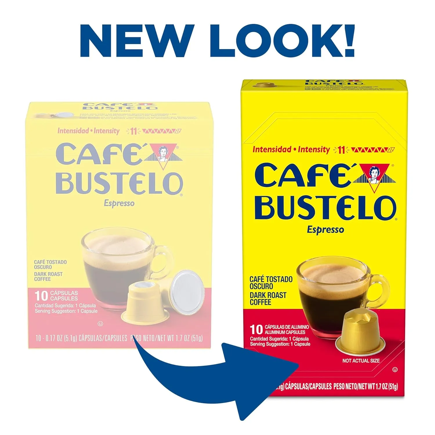 Café Bustelo Aluminum Espresso Capsules, Dark Roast Coffee, Nespresso OriginalLine Compatible, Intensity 11, 40 Count