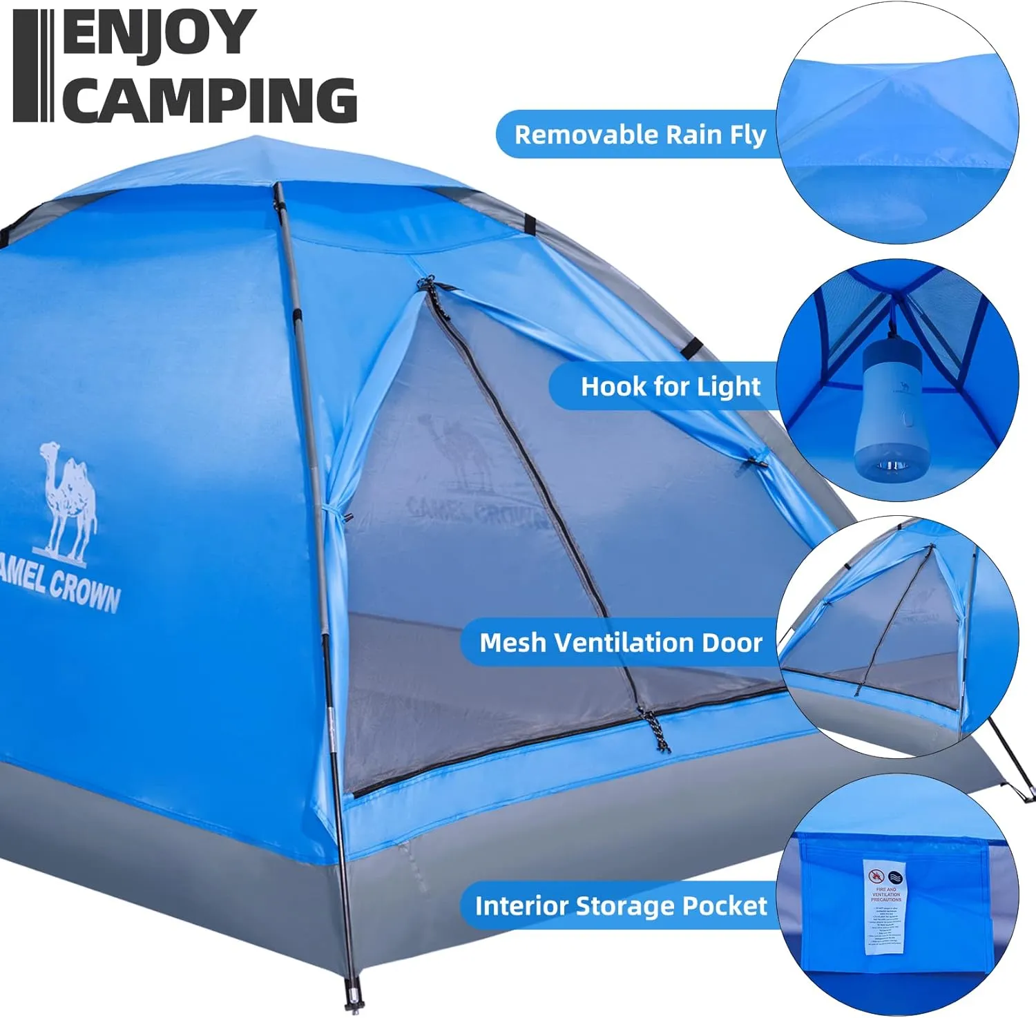 CAMEL CROWN 2/3/4 Person Camping Tent with Removable Rain Fly, Easy Setup Outdoor Tents Water Resistant Lightweight Portable for Family Backpacking Camping Hiking Traveling