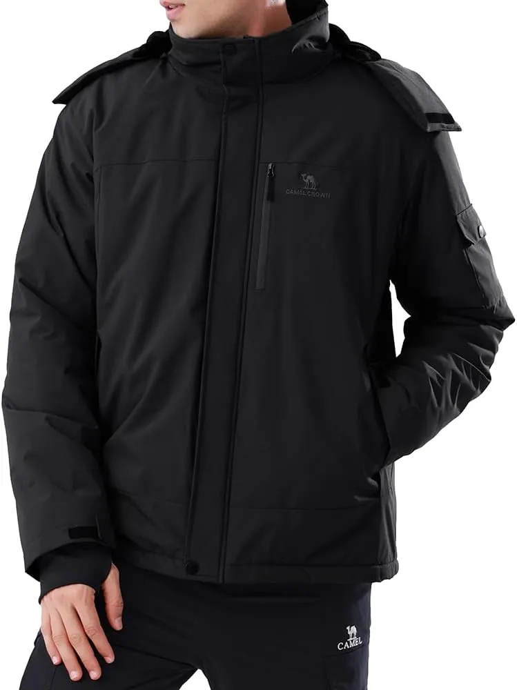 CAMEL CROWN Mens Winter Coat Waterproof Ski Jacket with Fleece Lining Warm Windproof for Snow Rain Outdoor Hiking Mountain