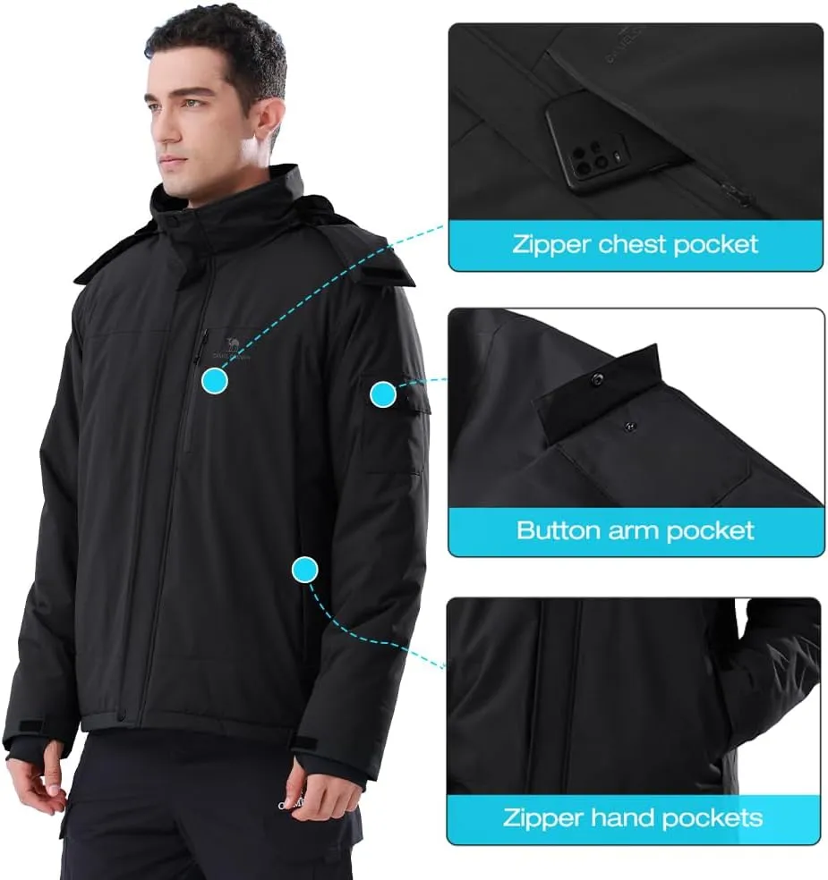 CAMEL CROWN Mens Winter Coat Waterproof Ski Jacket with Fleece Lining Warm Windproof for Snow Rain Outdoor Hiking Mountain