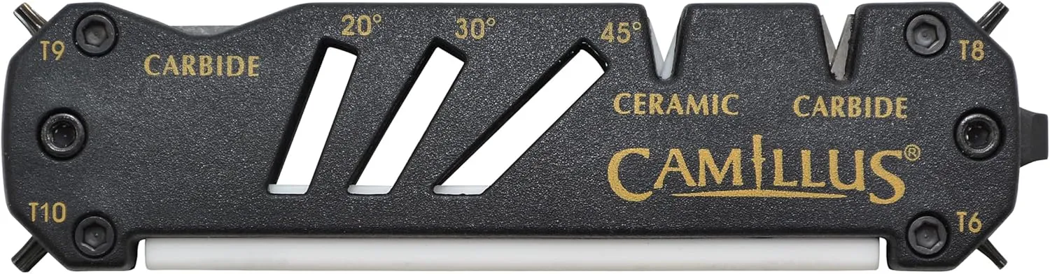 CAMILLUS GLIDE Compact Durable Easy-to-Use V-Notch Ceramic Carbide Multi-Angle Multitool Sharpener for Knives, Axes, Shears & Hooks