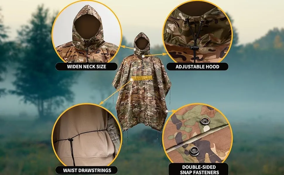 Camo Rain Poncho, Multi Use Waterproof Rain Coat