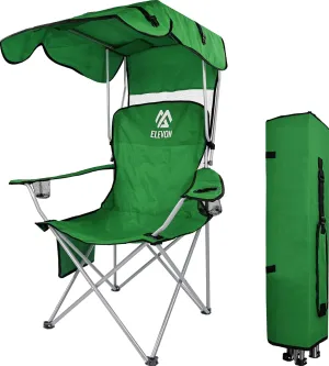 Camp Chairs with Shade Canopy Chair Folding Camping Recliner Support with Carrying Bag, Green