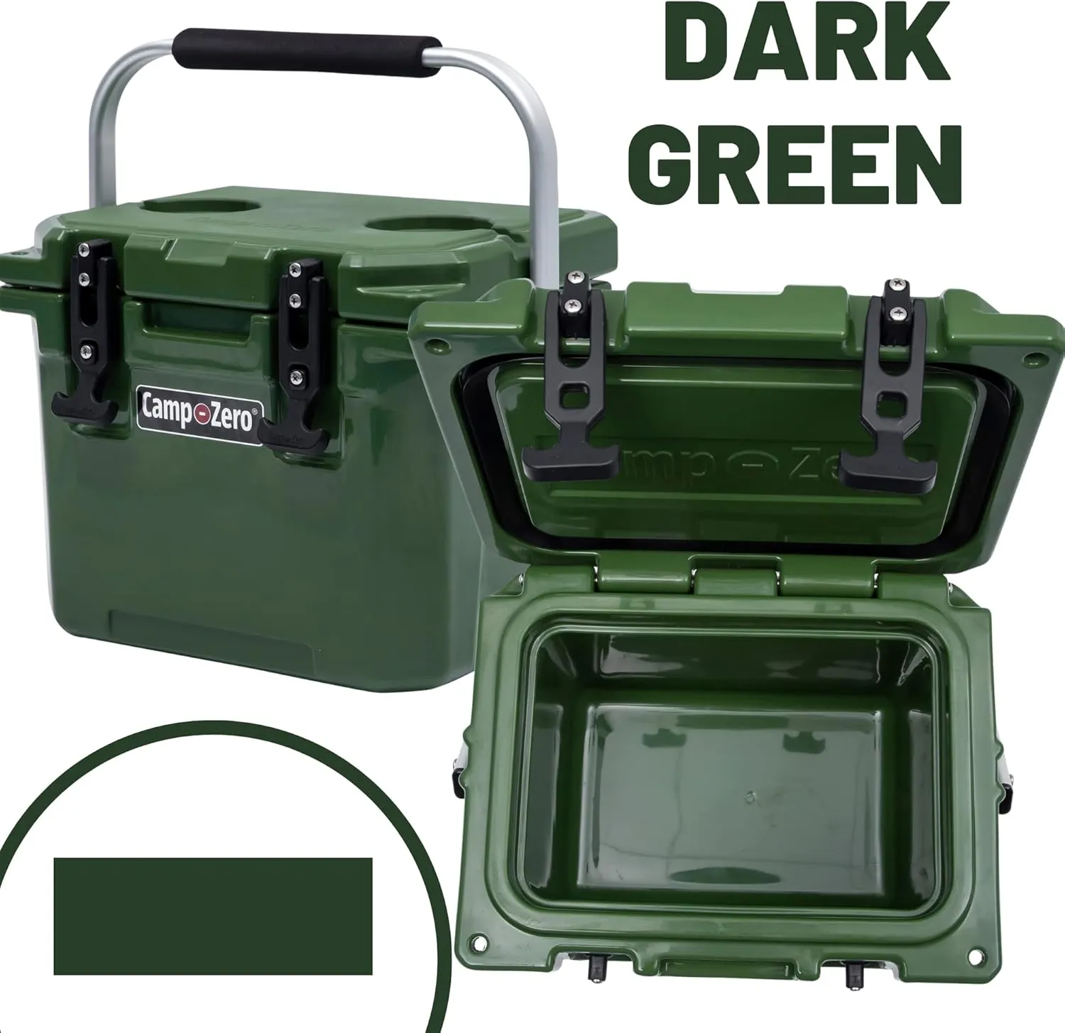 CAMP-ZERO 10L-10.6 Quart Portable Hard Cooler Ice Chest, Perfect for Drinks, Lunch, Beach, Picnics, Boating, Camping and Travel with 2 Molded-in Cup Holders and Folding Aluminum Handle