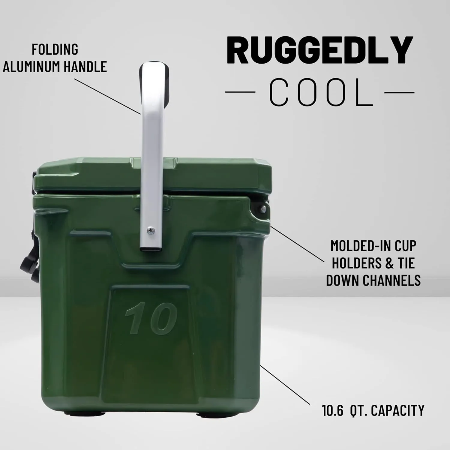 CAMP-ZERO 10L-10.6 Quart Portable Hard Cooler Ice Chest, Perfect for Drinks, Lunch, Beach, Picnics, Boating, Camping and Travel with 2 Molded-in Cup Holders and Folding Aluminum Handle