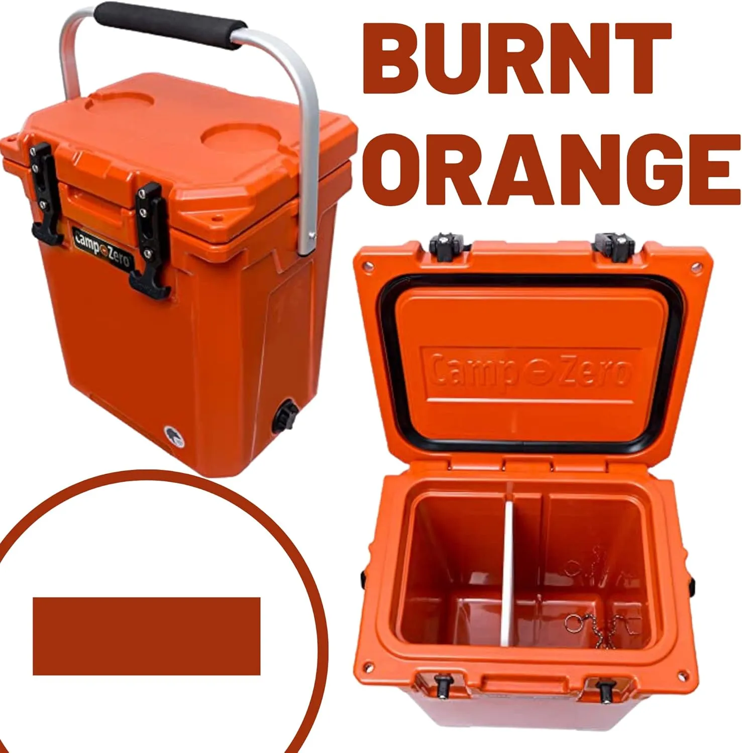 CAMP-ZERO 16L-16.9 Quart Portable Hard Cooler with Divider, Perfect for Drinks, Wine Bottles, Lunch, Beach, Picnics, Boating, Camping, Travel with 2 Molded-in Cup Holders and Folding Aluminum Handle