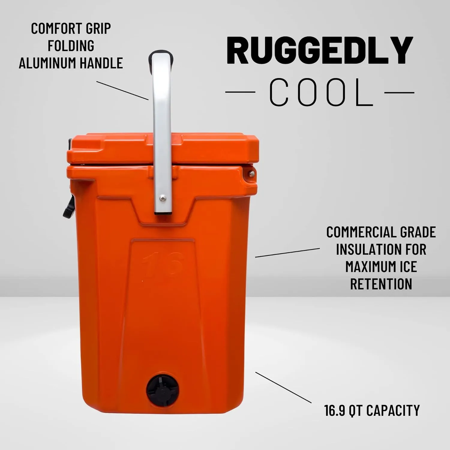 CAMP-ZERO 16L-16.9 Quart Portable Hard Cooler with Divider, Perfect for Drinks, Wine Bottles, Lunch, Beach, Picnics, Boating, Camping, Travel with 2 Molded-in Cup Holders and Folding Aluminum Handle