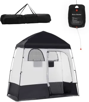 Camping Shower Tent - Instant Setup 2 Room Privacy Shelter w/20L Shower Bag, 2000mm Waterproof Enclosure & Detachable Floor, Portable Bathroom Tent for Beach/Camping/RV