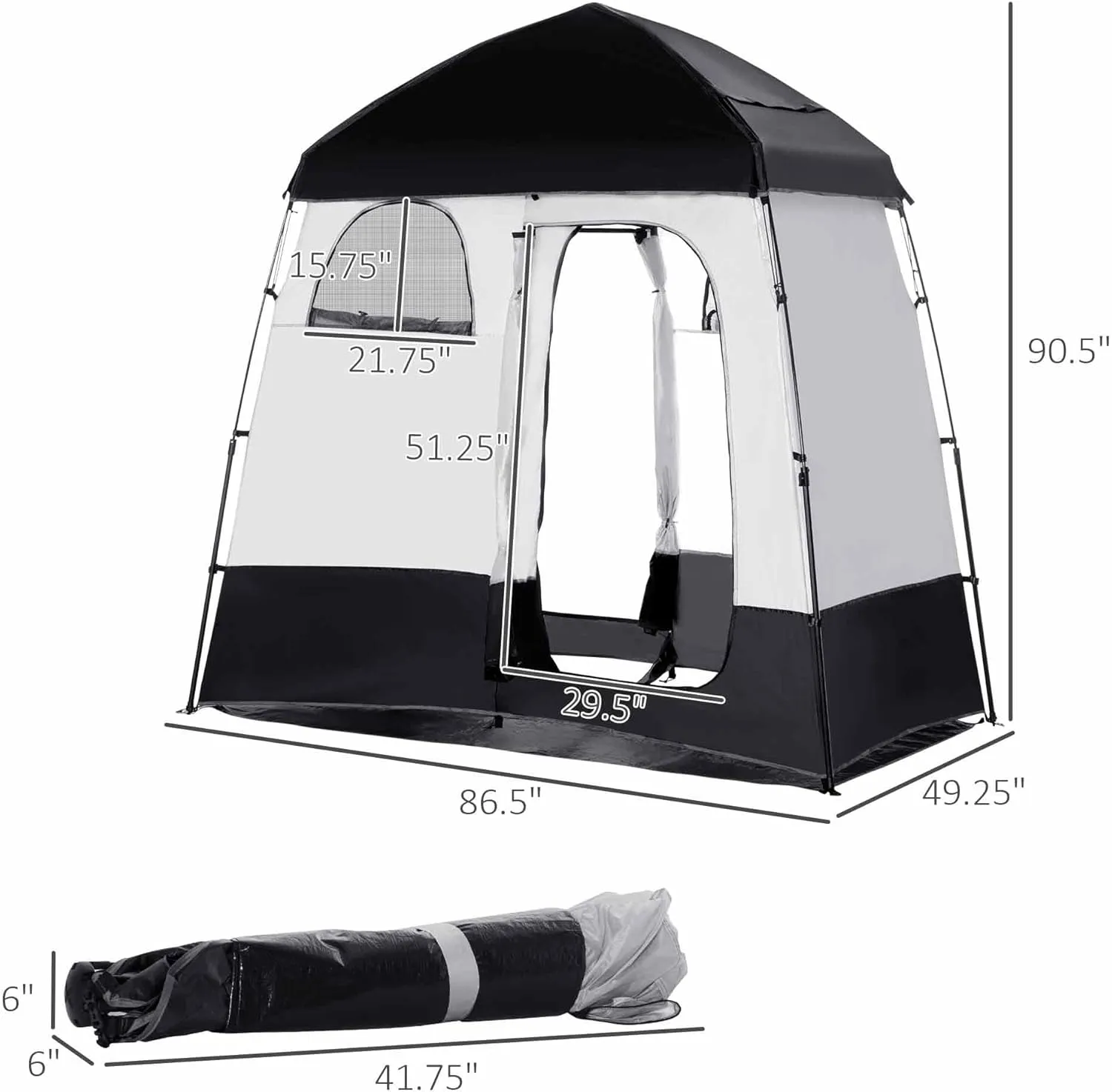 Camping Shower Tent - Instant Setup 2 Room Privacy Shelter w/20L Shower Bag, 2000mm Waterproof Enclosure & Detachable Floor, Portable Bathroom Tent for Beach/Camping/RV