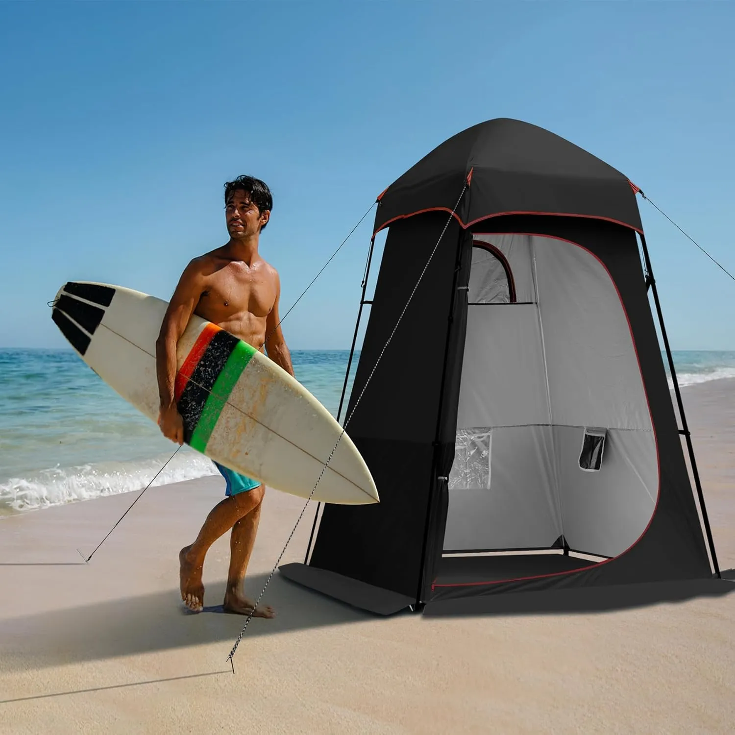 Camping Shower Tent, Oversize Pop Up Changing Tent, Portable Outdoor Bathroom Toilet Tent with Floor, Easy Set Up Privacy Shelter for Dressing, Hiking, Fishing, UPF50 