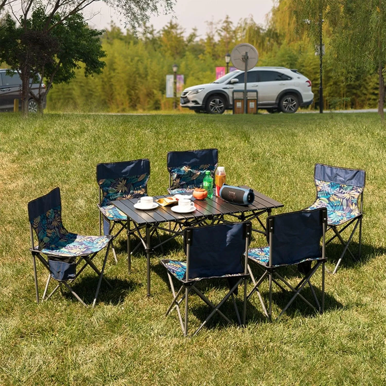 Camping Table Folding Camp Table Roll Up Surface Lightweight,with Carry Bag for Camping, Hiking, Picnics, BBQ, Beach Trips & Tailgating（Folding Chair）