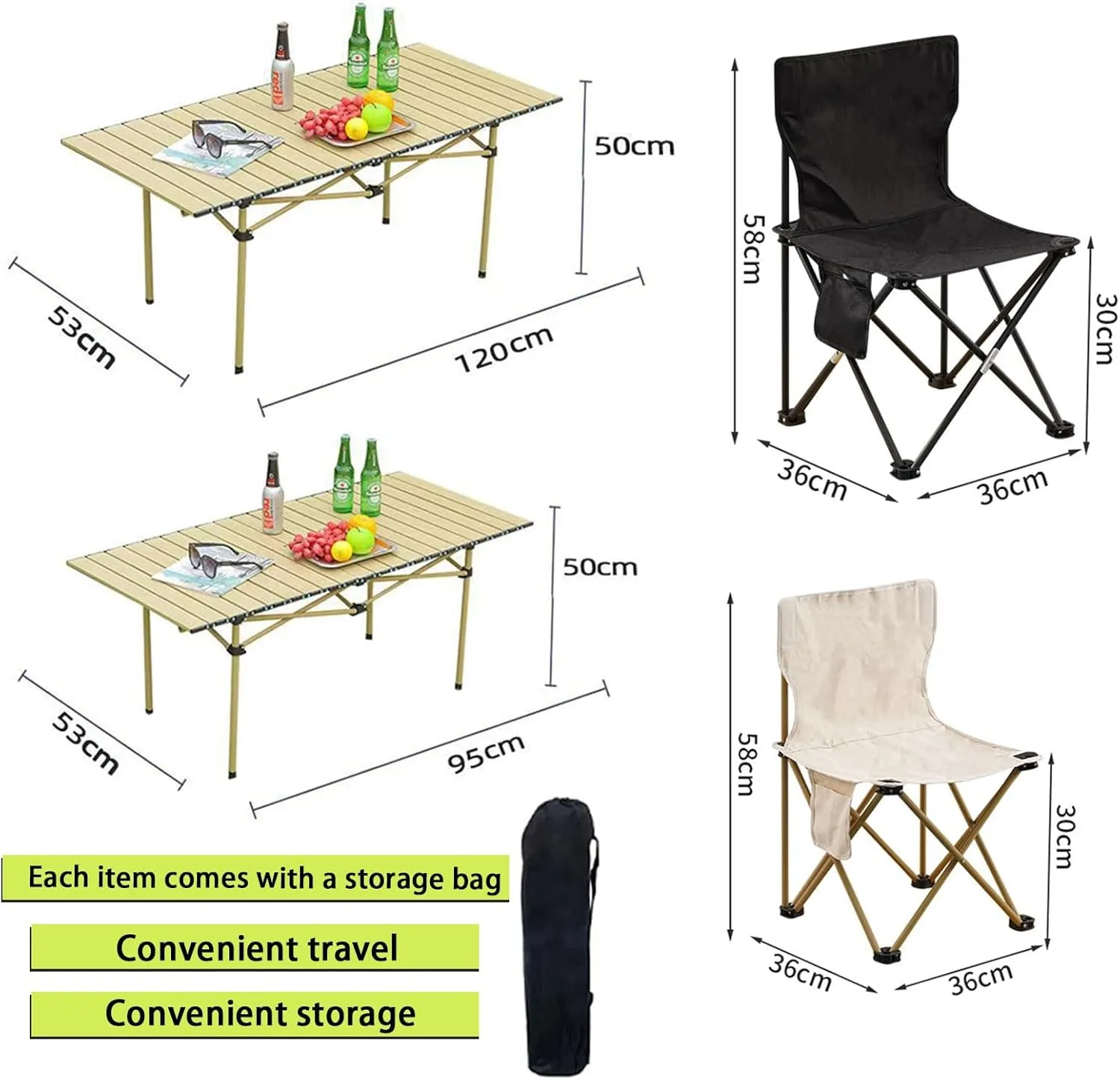 Camping Table Folding Camp Table Roll Up Surface Lightweight,with Carry Bag for Camping, Hiking, Picnics, BBQ, Beach Trips & Tailgating（Folding Chair）