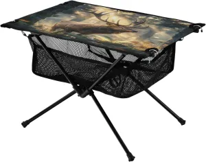 Camping Table Lightweight Portable Folding Table with Mesh Storage Net Animal Deer Woods Ideal for Camping Hiking Beach Picnic Travel Backyard