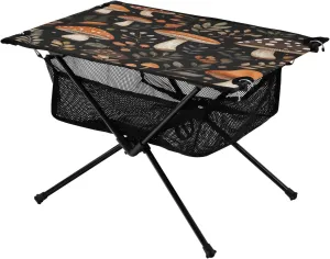 Camping Table Lightweight Portable Folding Table with Mesh Storage Net Black Mushroom Plant Ideal for Camping Hiking Beach Picnic Travel Backyard