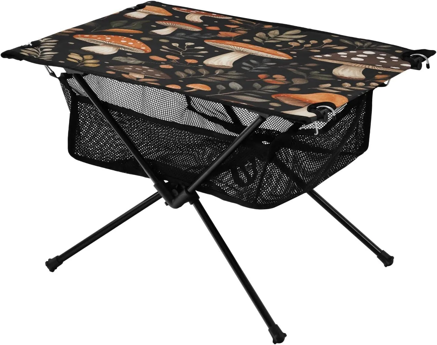Camping Table Lightweight Portable Folding Table with Mesh Storage Net Black Mushroom Plant Ideal for Camping Hiking Beach Picnic Travel Backyard