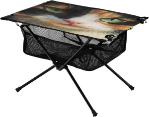 Camping Table Lightweight Portable Folding Table with Mesh Storage Net Cat Eye Animal Ideal for Camping Hiking Beach Picnic Travel Backyard