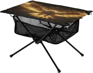 Camping Table Lightweight Portable Folding Table with Mesh Storage Net Eagle Vulture Golden Fire Ideal for Camping Hiking Beach Picnic Travel Backyard