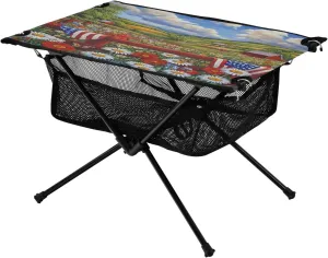 Camping Table Lightweight Portable Folding Table with Mesh Storage Net Flower Daisy Field Ideal for Camping Hiking Beach Picnic Travel Backyard