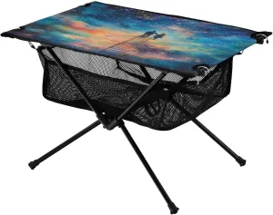 Camping Table Lightweight Portable Folding Table with Mesh Storage Net Galaxy Starry Sky Ladder to The Sky Ideal for Camping Hiking Beach Picnic Travel Backyard