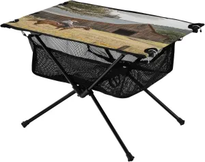 Camping Table Lightweight Portable Folding Table with Mesh Storage Net Horse Farm Ideal for Camping Hiking Beach Picnic Travel Backyard