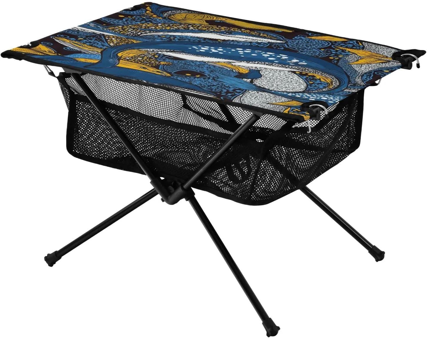 Camping Table Lightweight Portable Folding Table with Mesh Storage Net Ocean Themed Blue Fish Ideal for Camping Hiking Beach Picnic Travel Backyard