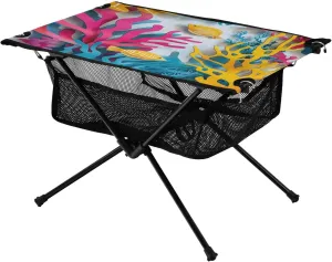 Camping Table Lightweight Portable Folding Table with Mesh Storage Net Ocean Themed Cartoon Coral Ideal for Camping Hiking Beach Picnic Travel Backyard