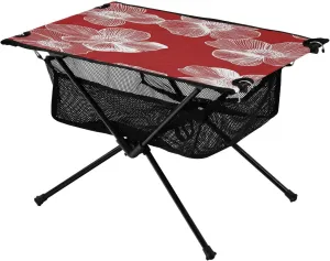Camping Table Lightweight Portable Folding Table with Mesh Storage Net Poppy Flower White Ideal for Camping Hiking Beach Picnic Travel Backyard