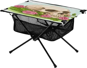 Camping Table Lightweight Portable Folding Table with Mesh Storage Net Skull Rose Ideal for Camping Hiking Beach Picnic Travel Backyard