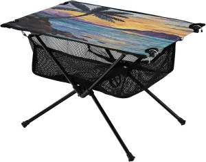 Camping Table Lightweight Portable Folding Table with Mesh Storage Net Tree Tropical Seaside Ideal for Camping Hiking Beach Picnic Travel Backyard