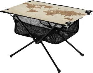 Camping Table Lightweight Portable Folding Table with Mesh Storage Net Vintage Sepia-Toned World Map Ideal for Camping Hiking Beach Picnic Travel Backyard