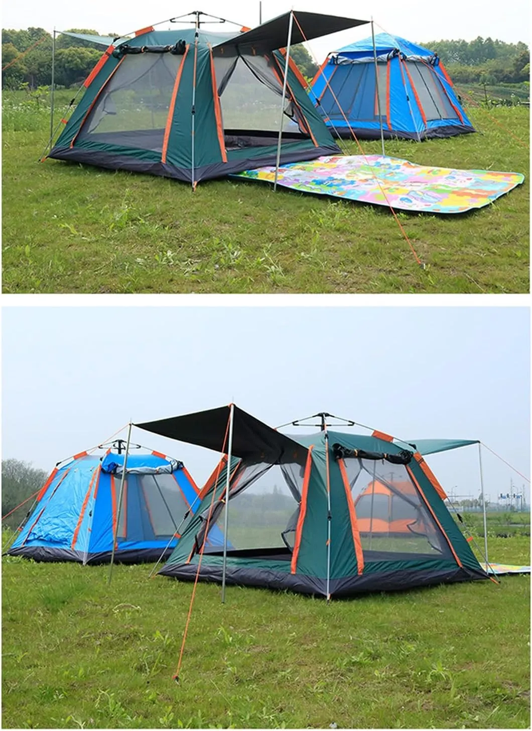 Camping Tent Automatic Instant Pop Up Outdoor Dome Tent 3-4 Persons Beach Portable Folding Rainproof Sunproof Tent 2 Doors 2 Windows with Carry Bag/Poles