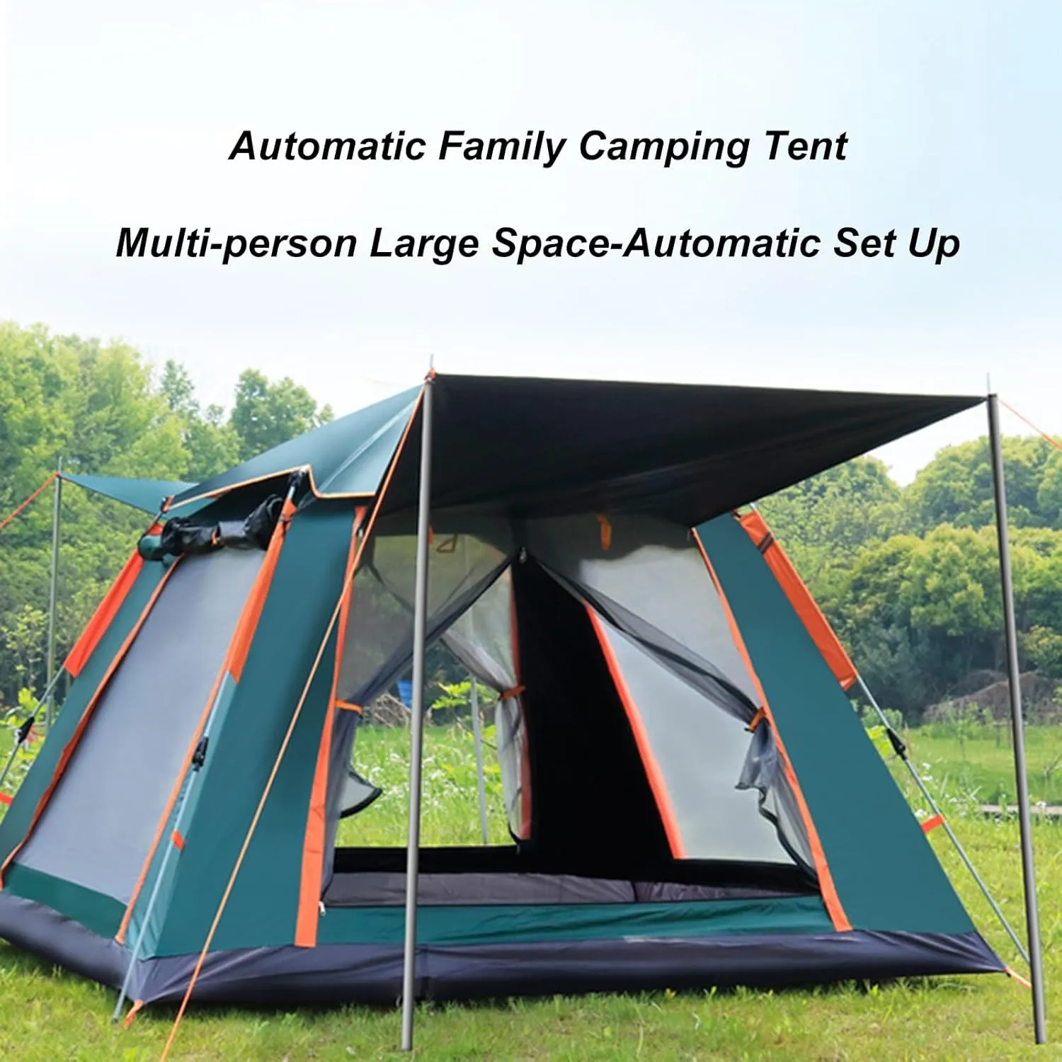 Camping Tent Automatic Instant Pop Up Outdoor Dome Tent 3-4 Persons Beach Portable Folding Rainproof Sunproof Tent 2 Doors 2 Windows with Carry Bag/Poles