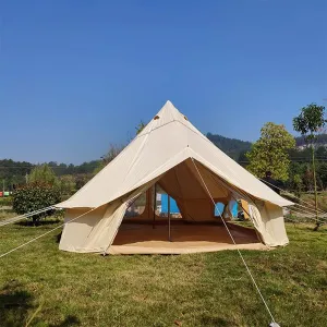 Camping Tent Bell Tent Canvas Mongolian Yurt Tent Double Layers Teepee Tent Outdoor Camping Family Tent Pyramids Indian Tent 4-SeasonGreen6M