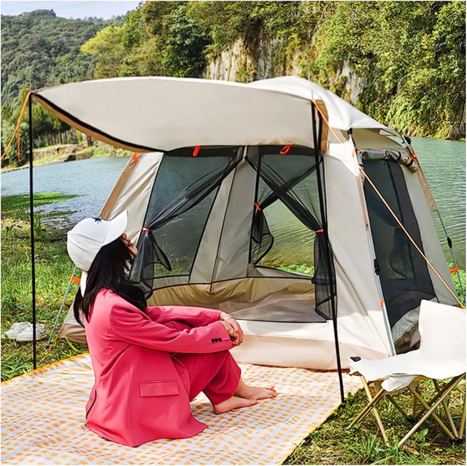 Camping Tents Family 4 People Insect Proof,Waterproof Tents for Camping Firm and Stable Instant Dome Tent for Camping